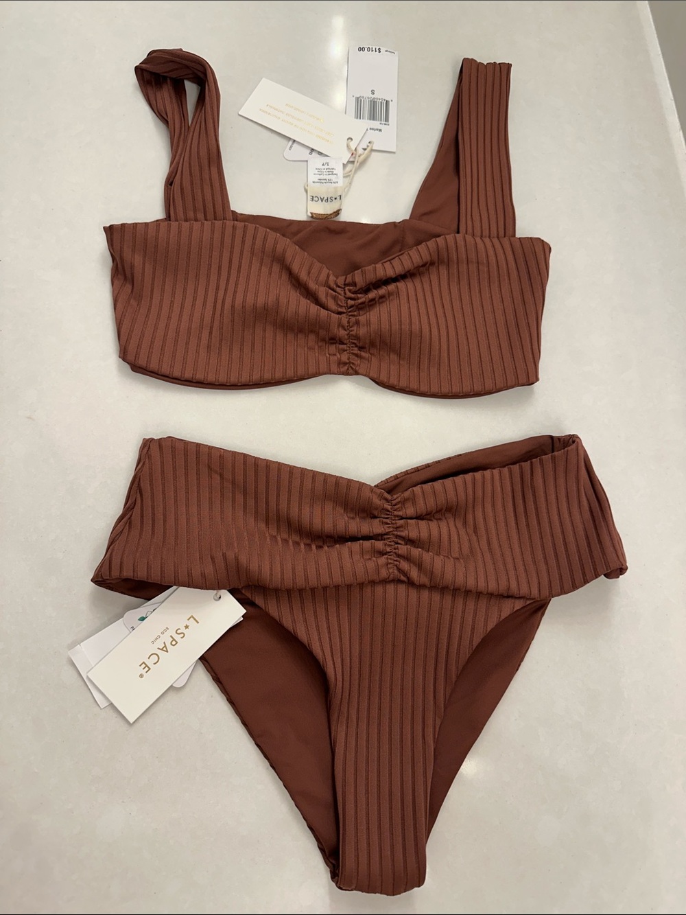 l*space Ribbed Bandeau Bikini Set in Cafe